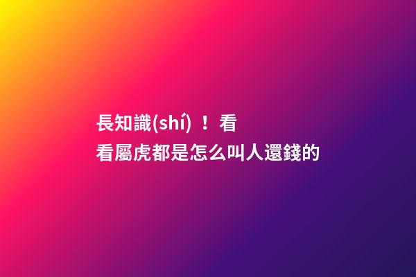 長知識(shí)！看看屬虎都是怎么叫人還錢的